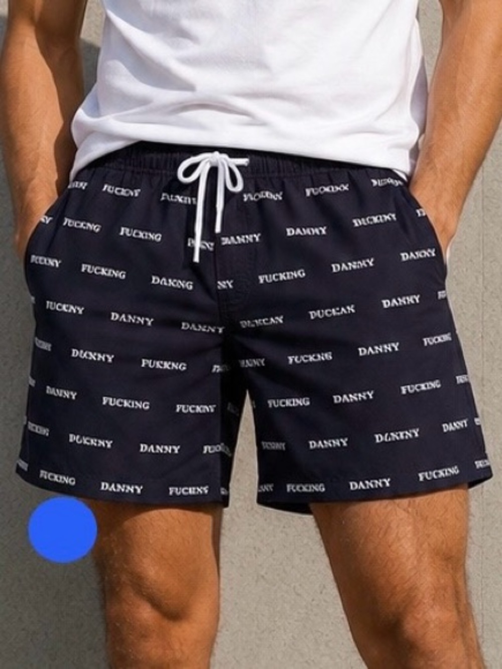 Danny Duncan Logo Print Shorts Mens Medium Black Drawstring Casual Shorts